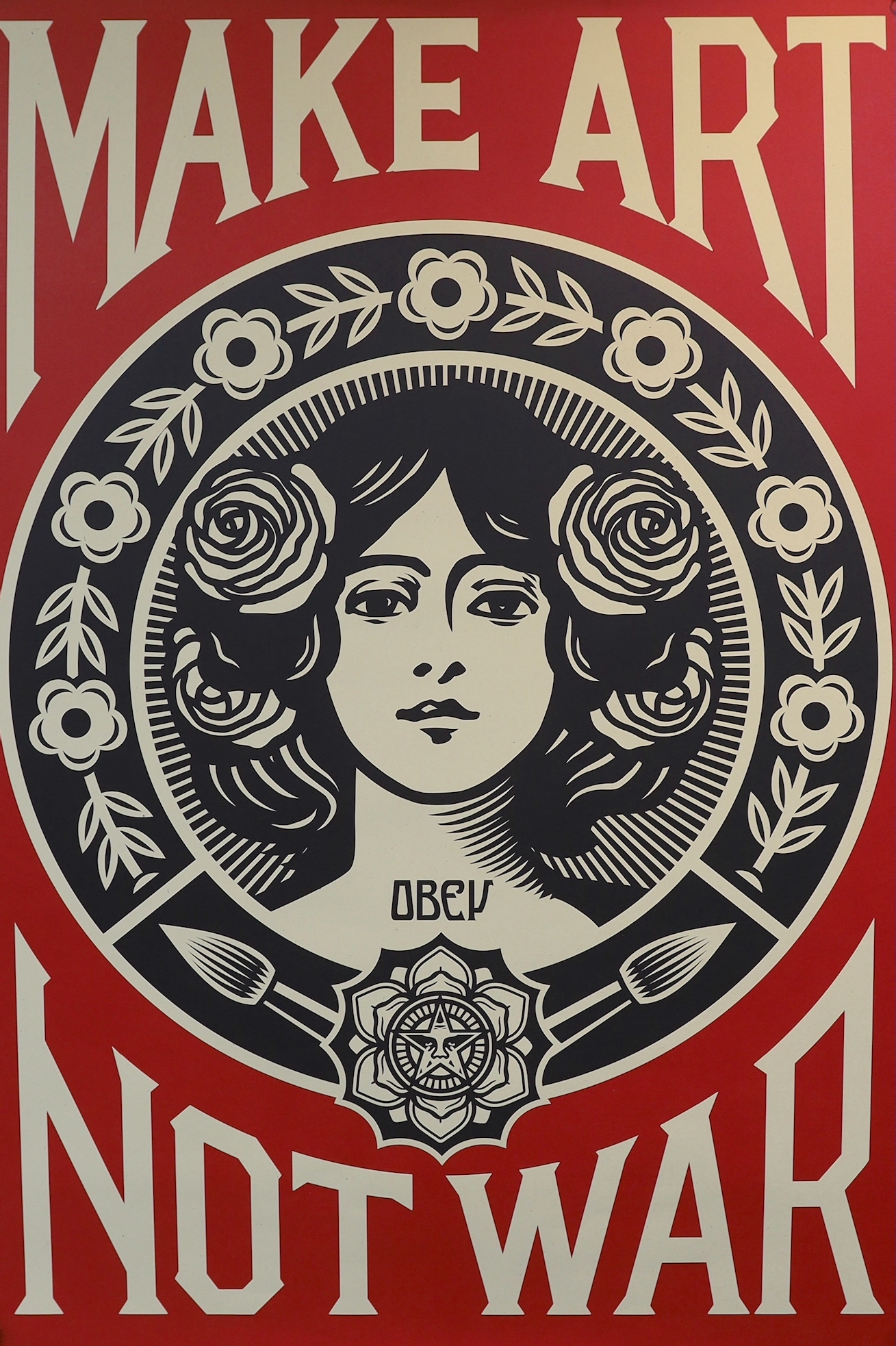 Shepherd Fairey (b.1970), lithograph poster, Make Art Not War, signed in pencil, unframed, 91 x 61cm